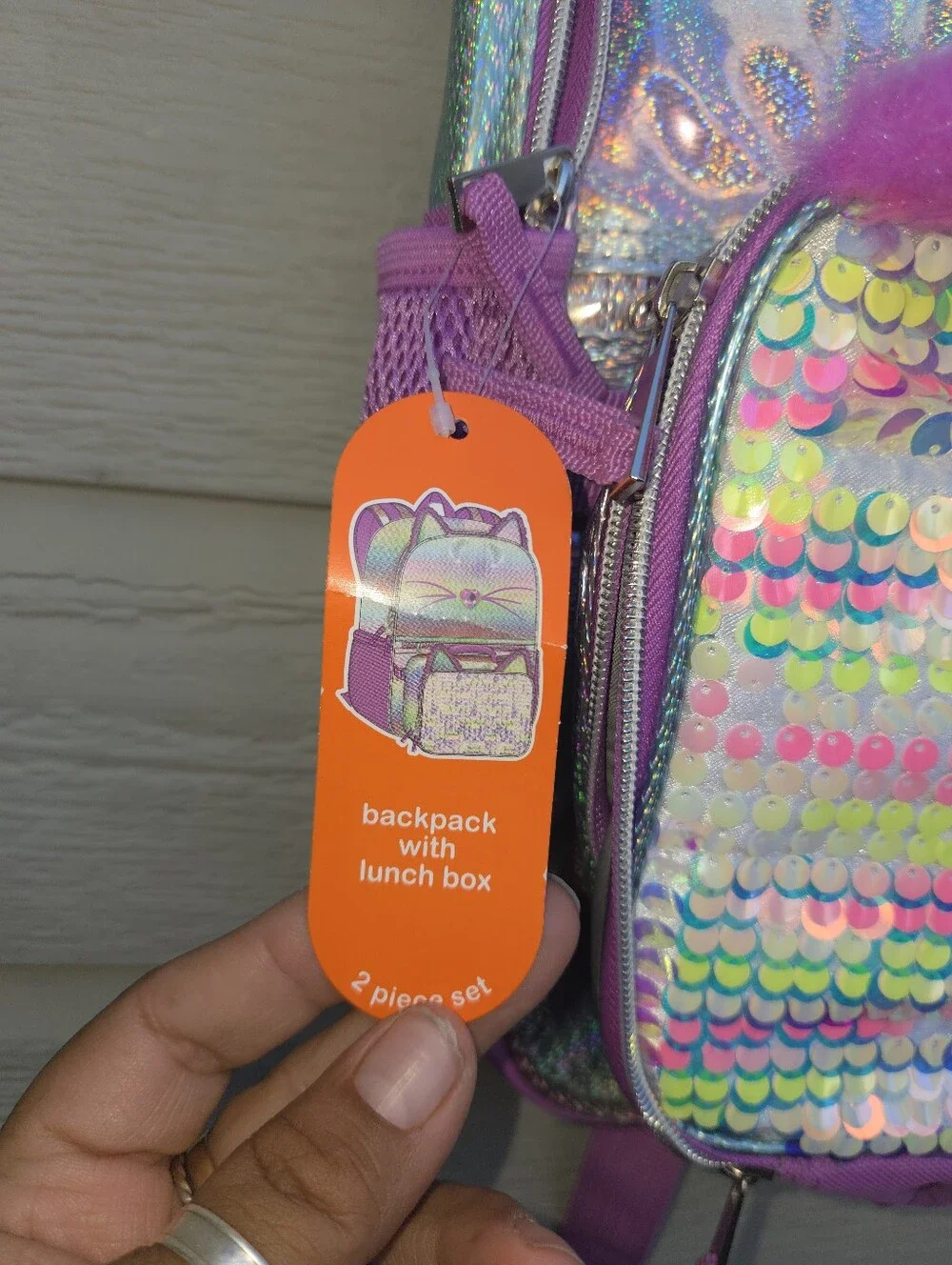 Wonder Nation Kids' Iridescent Purple Cat Backpack With lunch Bpx